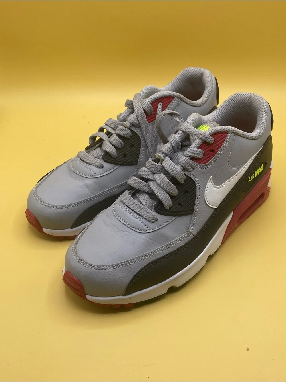 Nike Air Max 90 Wolf Grey, Rush Pink, and Volt